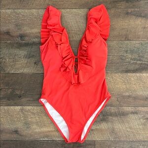 Michael Kors Women’s Red Ruffle One-Piece Swimsuit, size 8